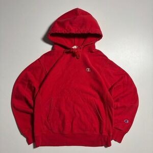 Vintage Red Champion Reverse Weave Hoodie - Medium